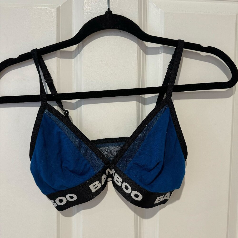 Blue‎ Bamboo Banded Triangle Mesh Bra - Size Small